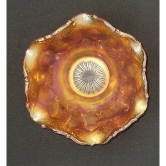 Vintage Iridescent Marigold CARNIVAL Bon Bon Dish 5 " Dia. Diamonds - Picture 7 of 7